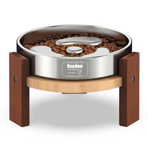 Elevated Hardwood Dog Bowl Stand with Stainless Steel Bowls