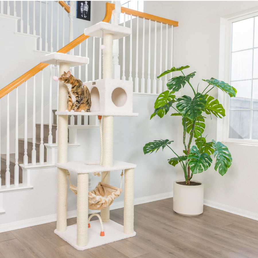 73-Inch Real Wood Cat Tree with Hammock, Condo & Perch