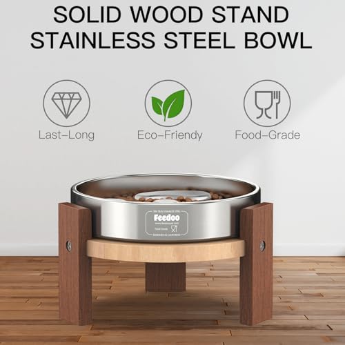 Elevated Hardwood Dog Bowl Stand with Stainless Steel Bowls