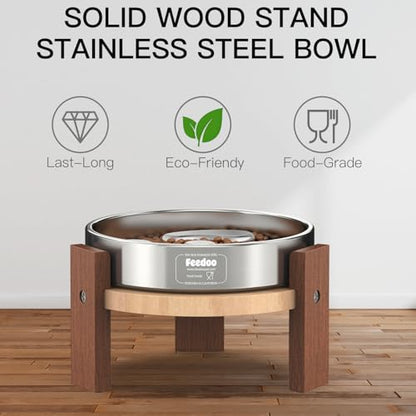 Elevated Hardwood Dog Bowl Stand with Stainless Steel Bowls