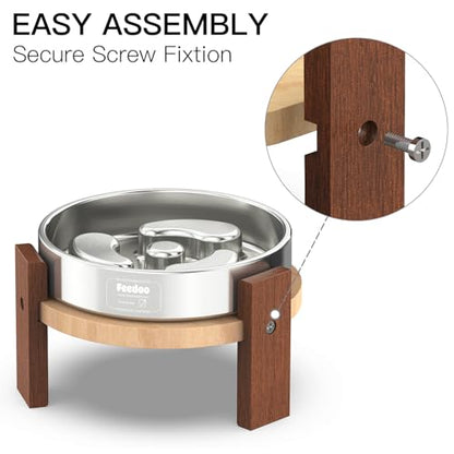 Elevated Hardwood Dog Bowl Stand with Stainless Steel Bowls