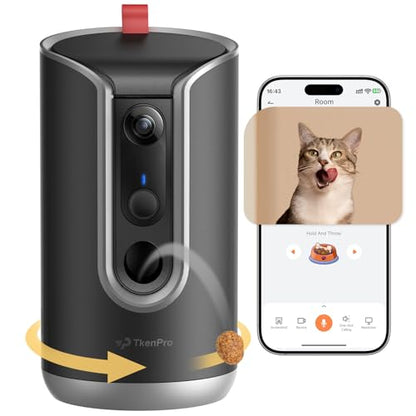 TKENPRO Pet Dog Camera with Treat Dispenser Indoor, Remote Treat Tossing