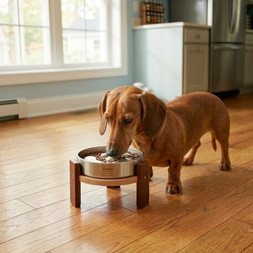 Elevated Hardwood Dog Bowl Stand with Stainless Steel Bowls