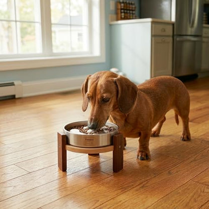 Elevated Hardwood Dog Bowl Stand with Stainless Steel Bowls