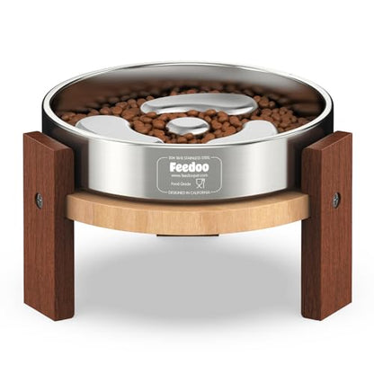 Elevated Hardwood Dog Bowl Stand with Stainless Steel Bowls