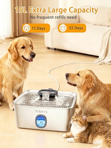 15L Stainless Steel Dog Water Fountain with LED Indicator