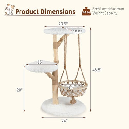 48.5-Inch Modern Wood Cat Tree with Multi-Level Perches
