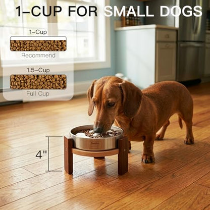Elevated Hardwood Dog Bowl Stand with Stainless Steel Bowls