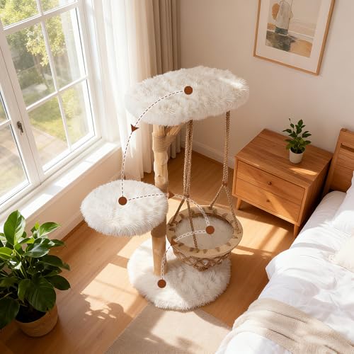 48.5-Inch Modern Wood Cat Tree with Multi-Level Perches