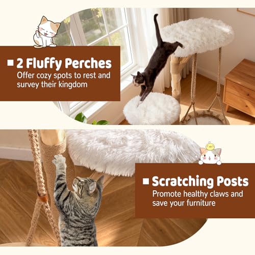 48.5-Inch Modern Wood Cat Tree with Multi-Level Perches