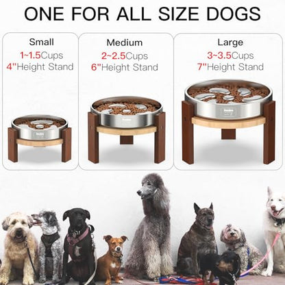 Elevated Hardwood Dog Bowl Stand with Stainless Steel Bowls