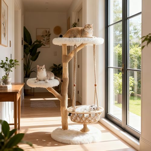 48.5-Inch Modern Wood Cat Tree with Multi-Level Perches