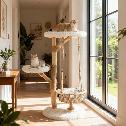 48.5-Inch Modern Wood Cat Tree with Multi-Level Perches