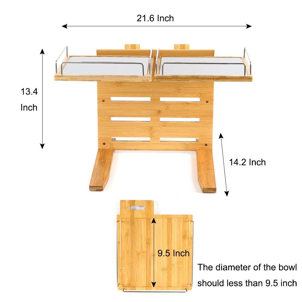 Adjustable Bamboo Elevated Dog Bowl Stand for Large Dogs