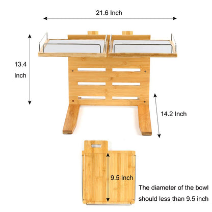 Adjustable Bamboo Elevated Dog Bowl Stand for Large Dogs
