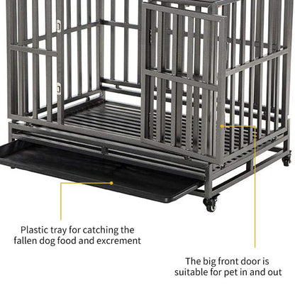 Heavy-Duty Metal Dog Crate with Wheels for Large Dogs