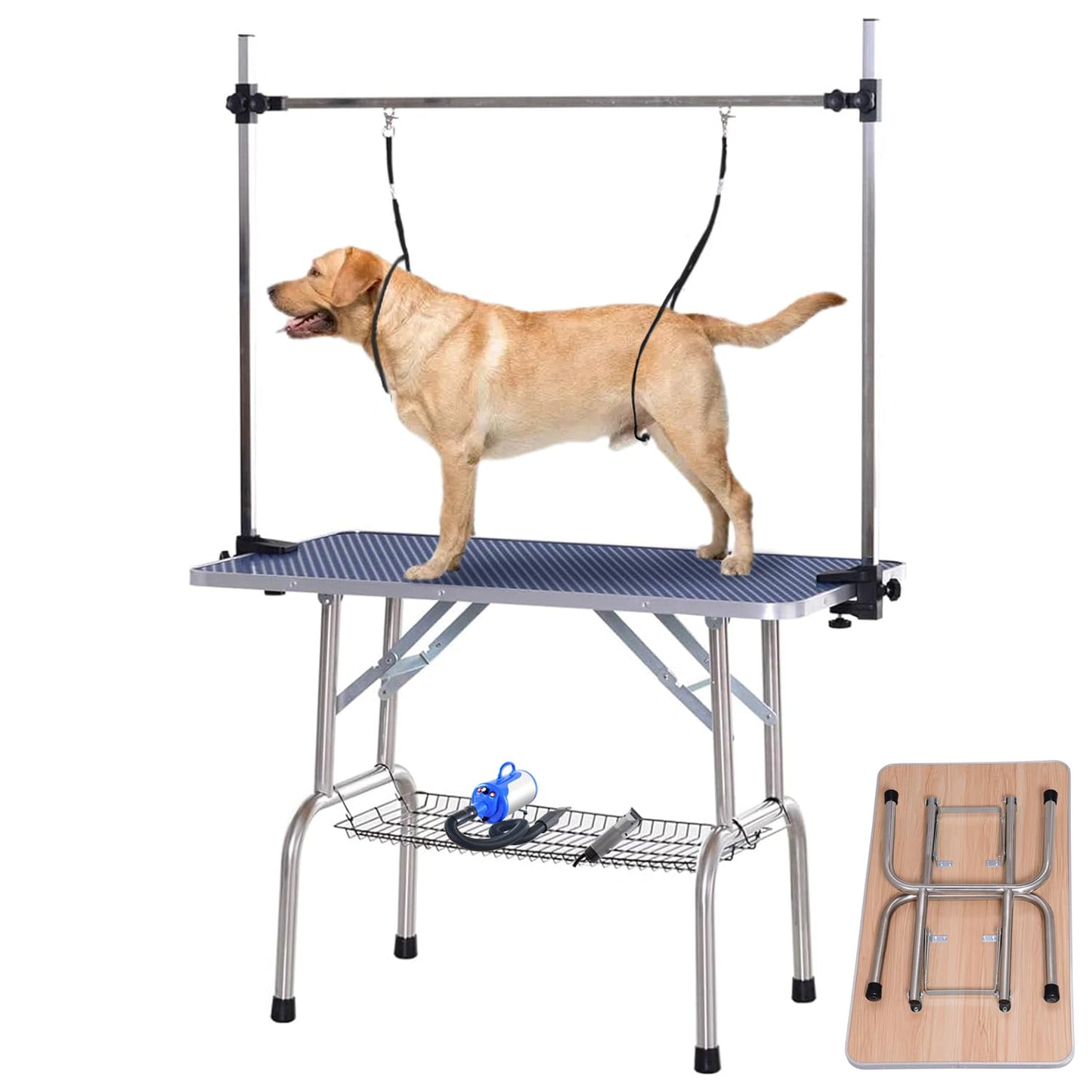 Foldable Professional Pet Grooming Table with Adjustable Arms
