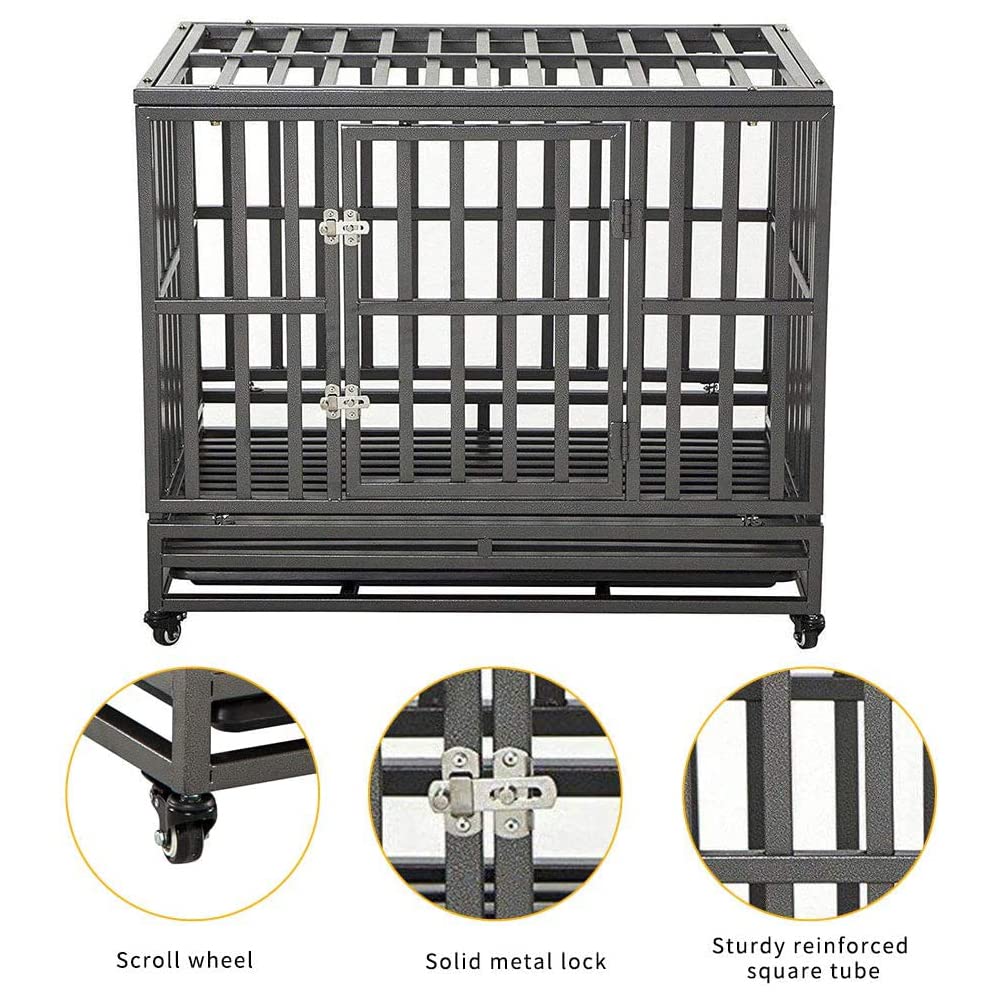 Heavy-Duty Metal Dog Crate with Wheels for Large Dogs