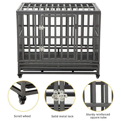 Heavy-Duty Metal Dog Crate with Wheels for Large Dogs