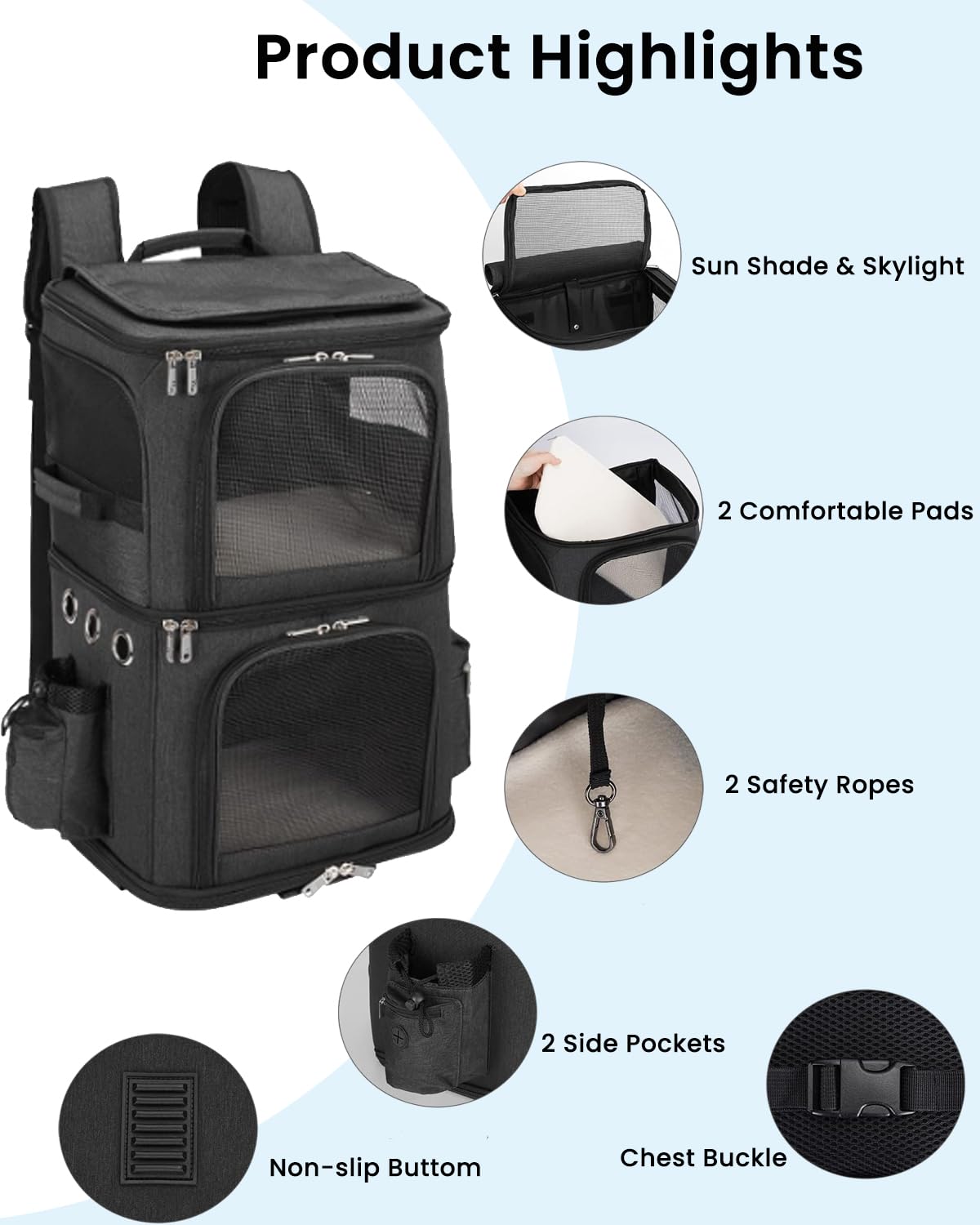 Double-Compartment Pet Carrier Backpack for Two Cats