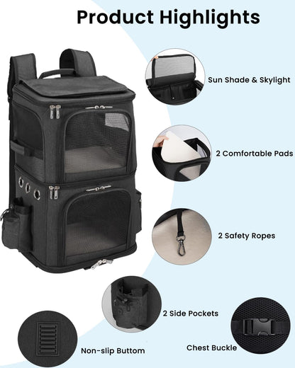 Double-Compartment Pet Carrier Backpack for Two Cats