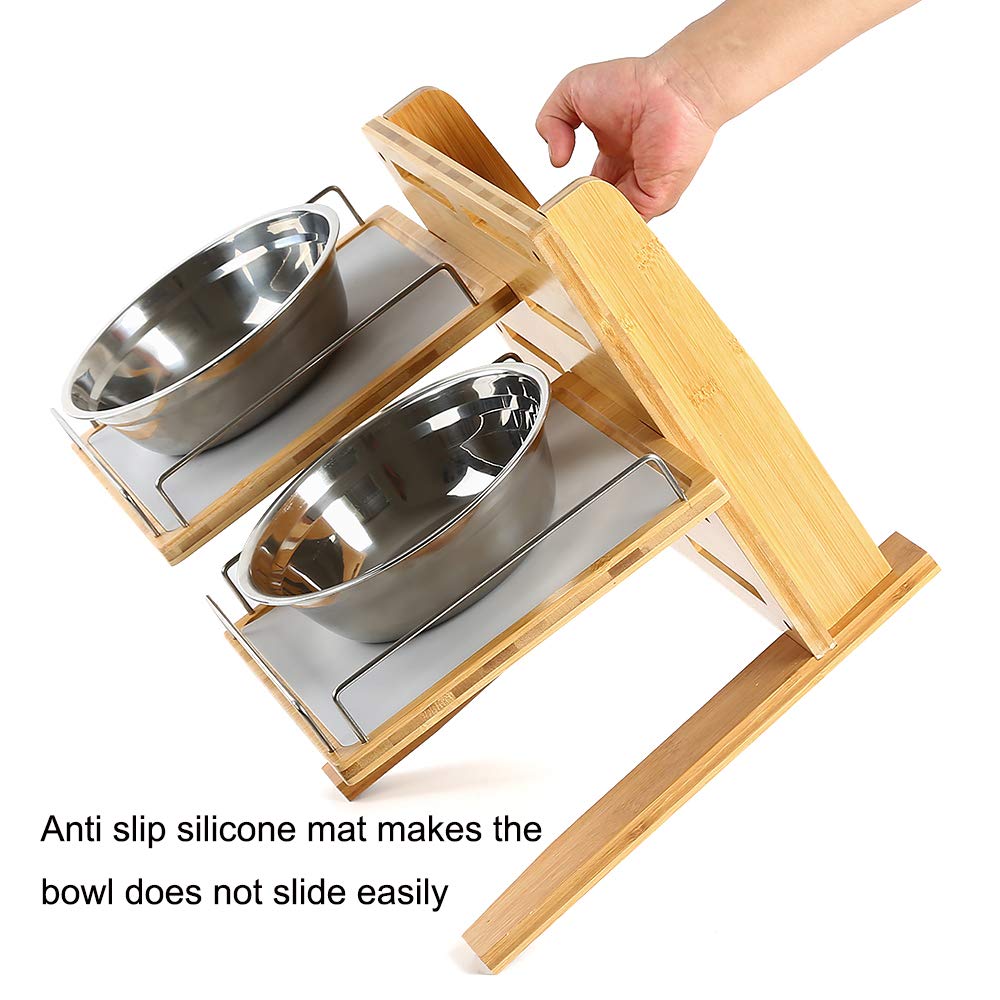 Adjustable Bamboo Elevated Dog Bowl Stand for Large Dogs