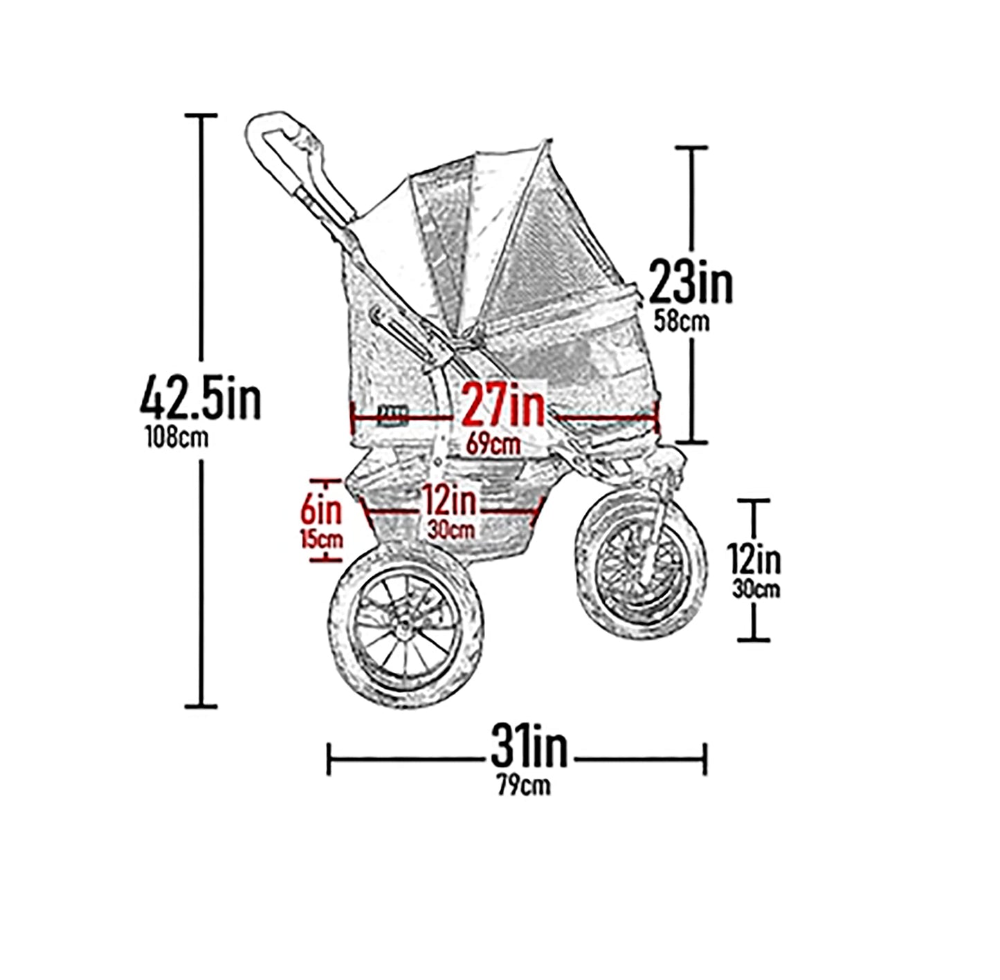 No-Zip Double Pet Stroller with All-Terrain Gel-Filled Tires