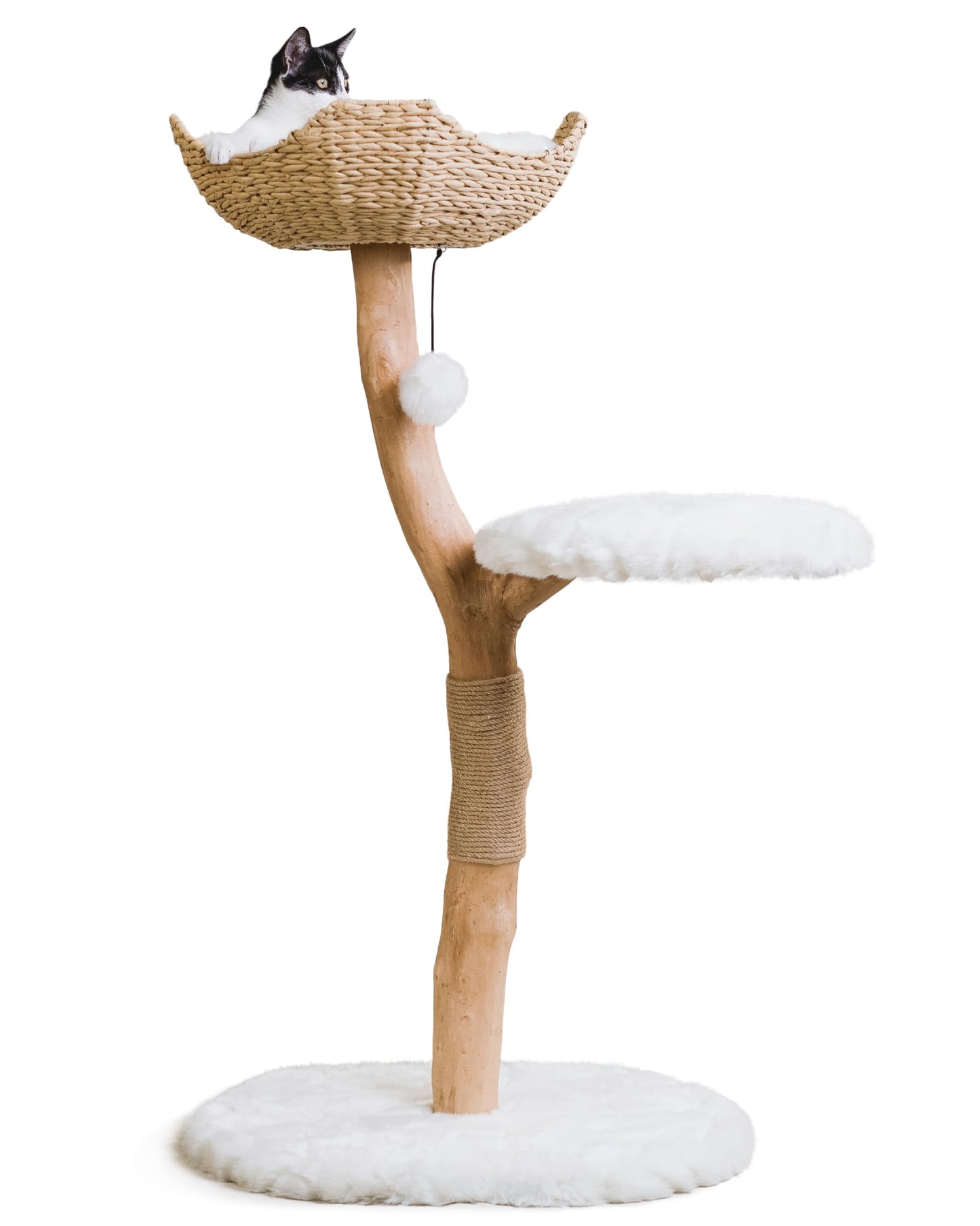 Modern Real Wood Cat Tree Tower with Condo and Climbing Branch