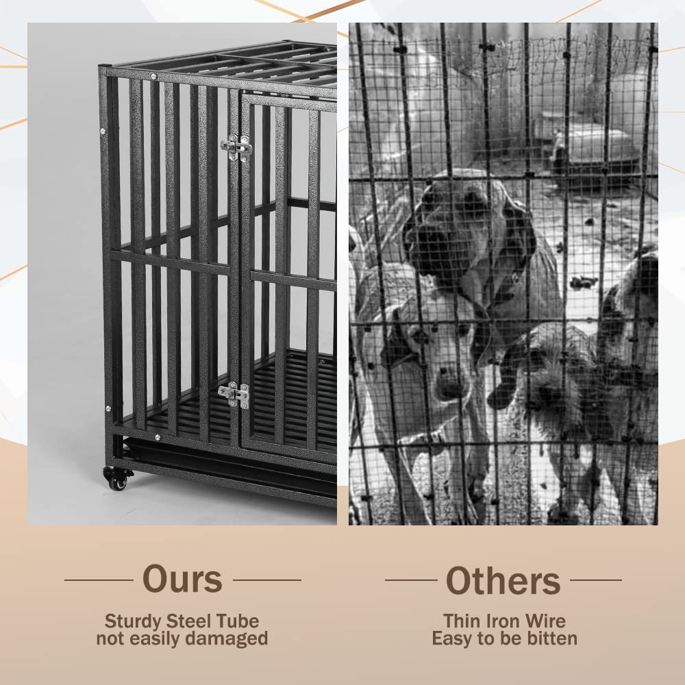 Heavy-Duty Metal Dog Crate with Lockable Wheels and Tray