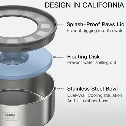 No-Spill Stainless Steel Dog Water Bowl with Floating Disk