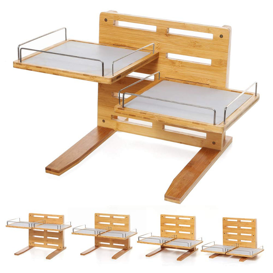 Adjustable Bamboo Elevated Dog Bowl Stand for Large Dogs