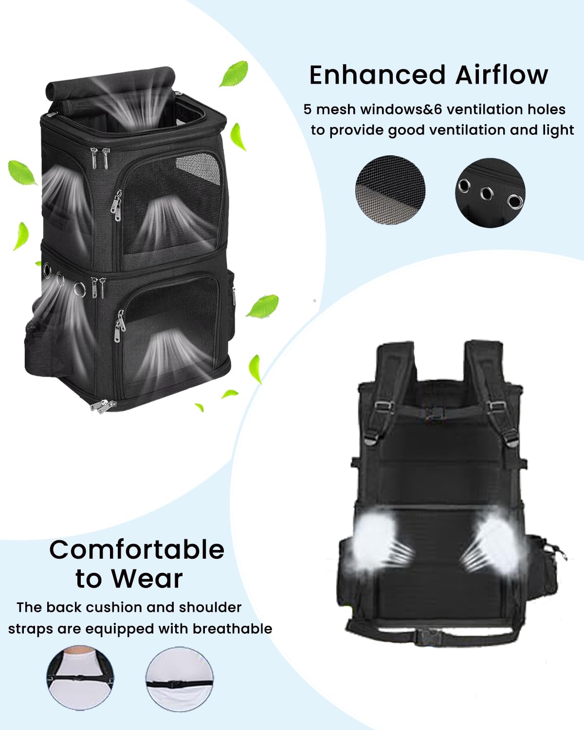 Double-Compartment Pet Carrier Backpack for Two Cats