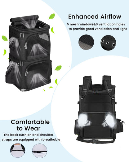 Double-Compartment Pet Carrier Backpack for Two Cats