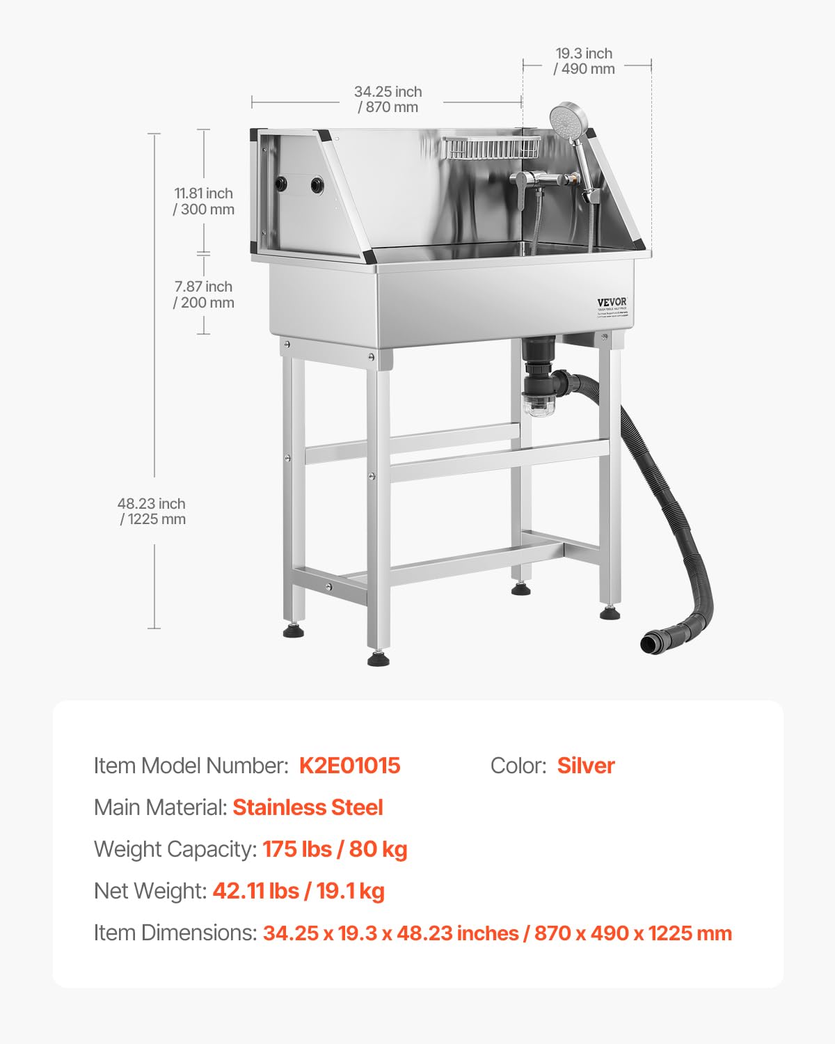 VEVOR Stainless Steel Dog Washing Station