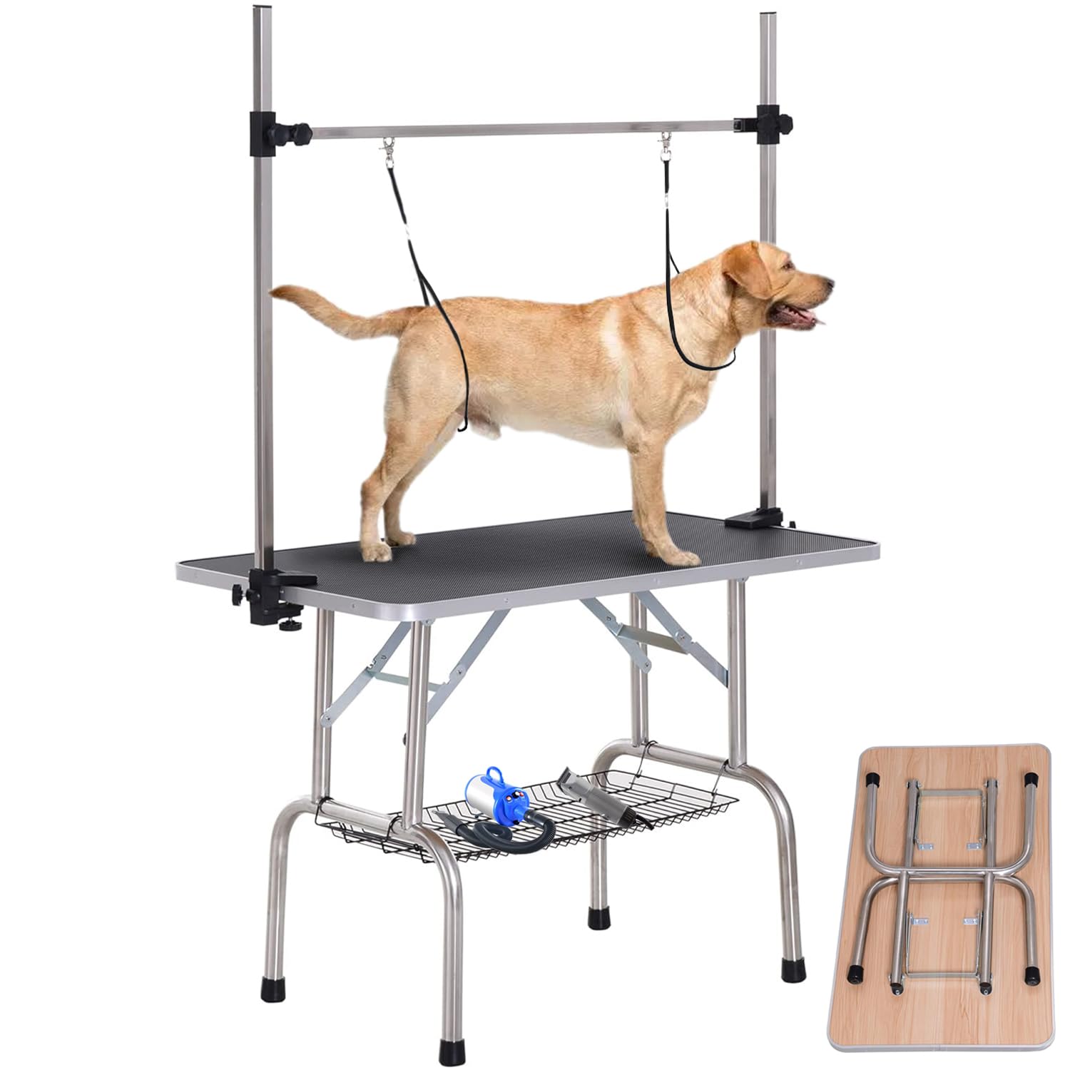 Foldable Professional Pet Grooming Table with Adjustable Arms