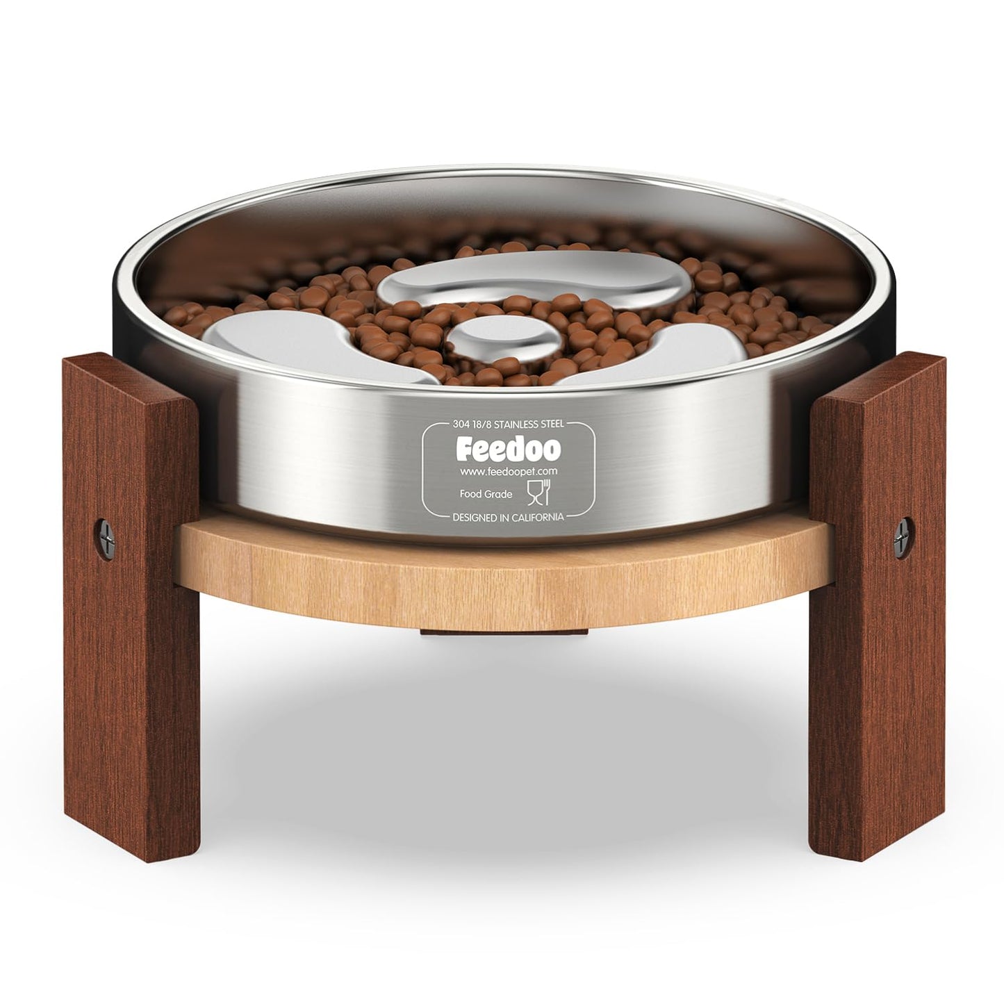 Elevated Hardwood Dog Bowl Stand with Stainless Steel Bowls