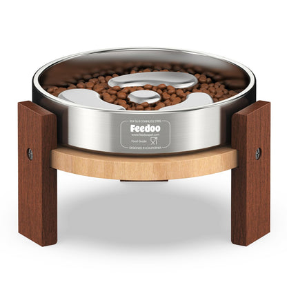 Elevated Hardwood Dog Bowl Stand with Stainless Steel Bowls