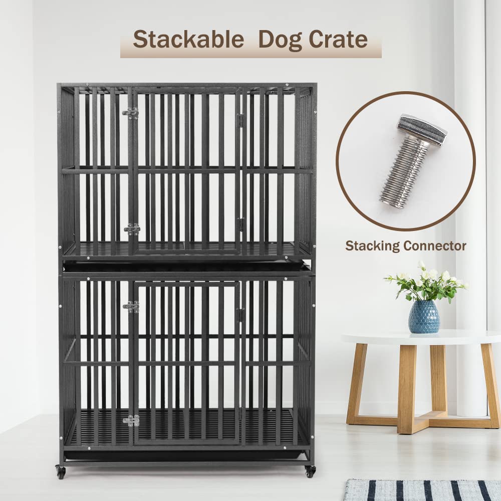 Heavy-Duty Metal Dog Crate with Lockable Wheels and Tray