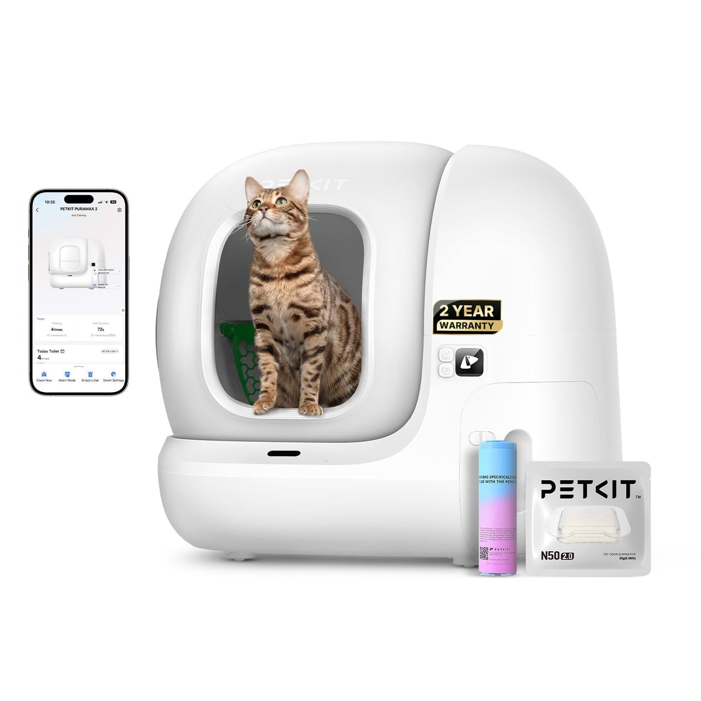 Automatic Self-Cleaning Cat Litter Box with App & Sensors
