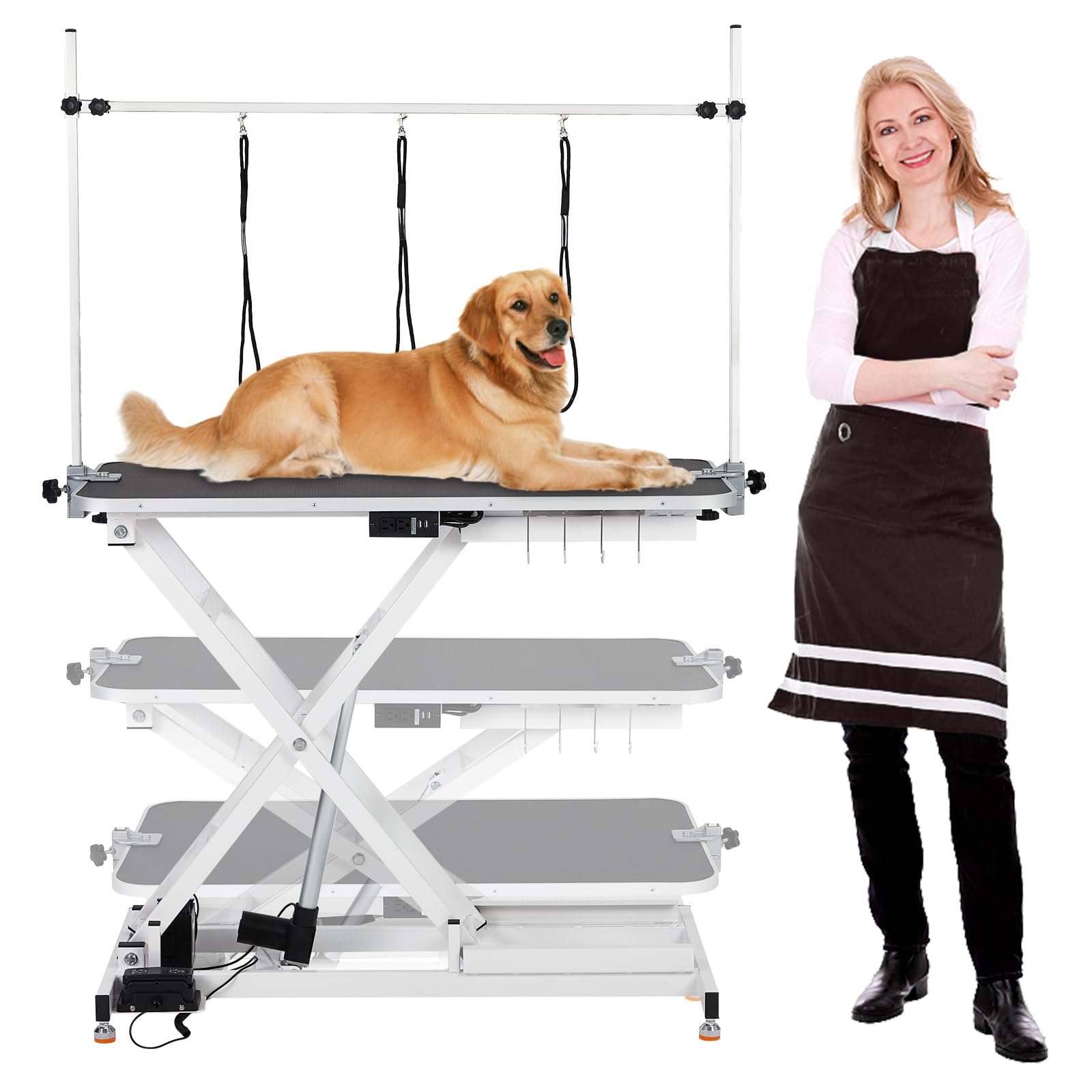 Electric Height-Adjustable Dog Grooming Table with Organizer