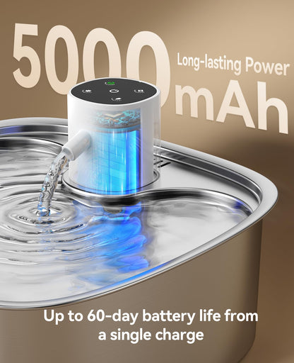 8L Cordless Stainless Steel Dog Water Fountain with Sensor