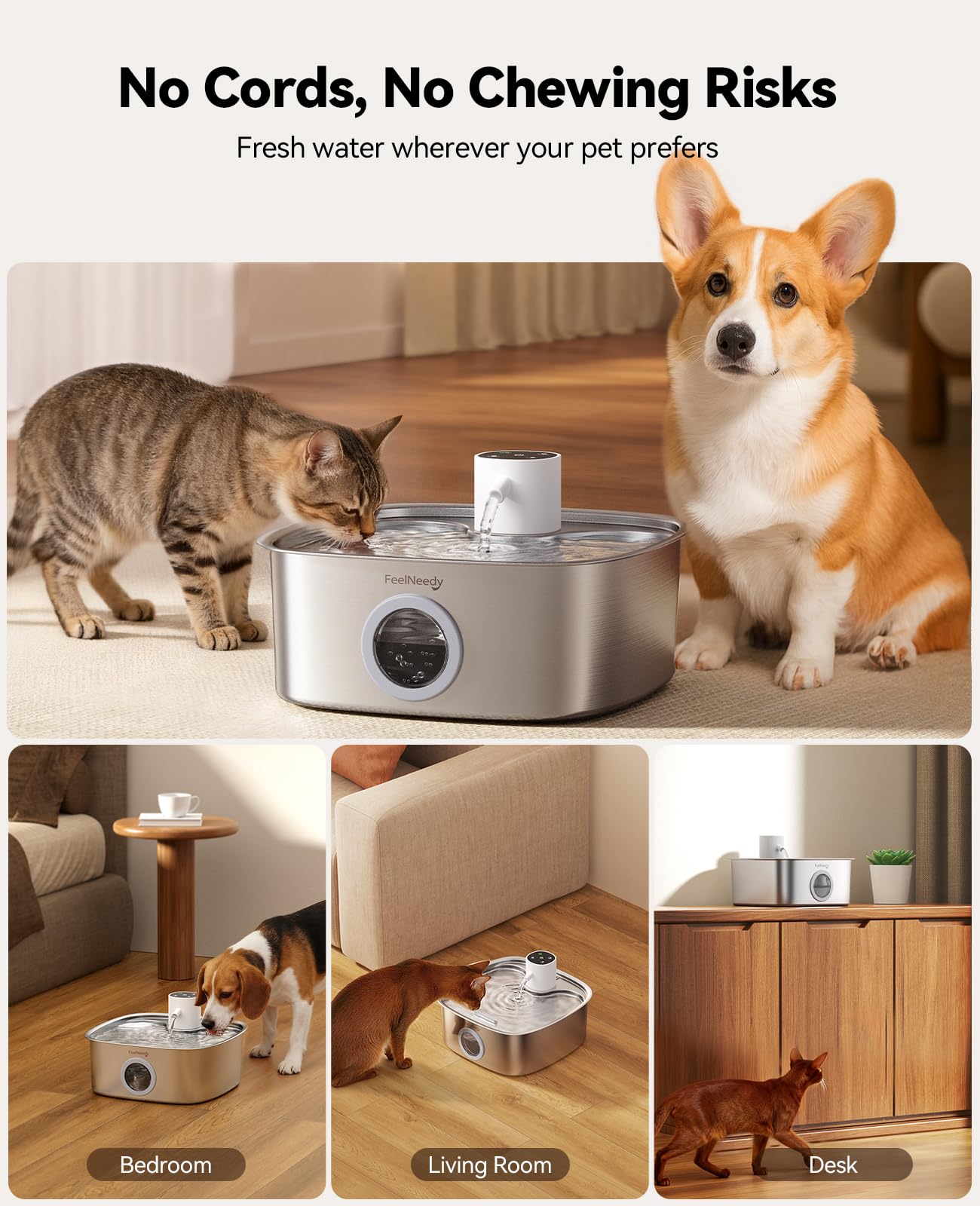 8L Cordless Stainless Steel Dog Water Fountain with Sensor
