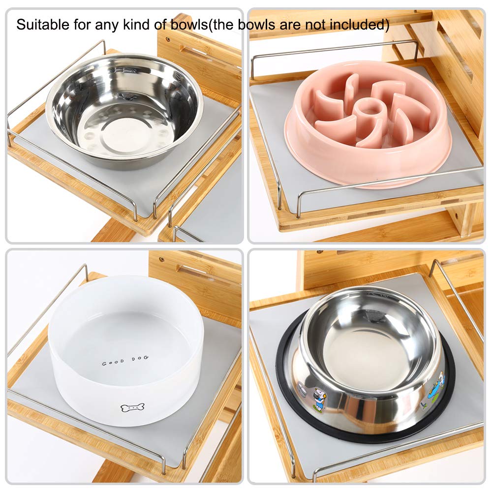 Adjustable Bamboo Elevated Dog Bowl Stand for Large Dogs
