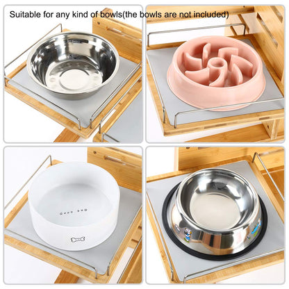 Adjustable Bamboo Elevated Dog Bowl Stand for Large Dogs