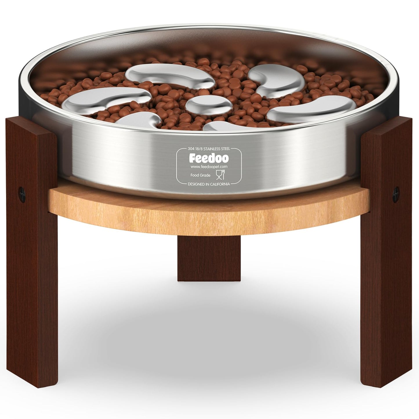 Elevated Hardwood Dog Bowl Stand with Stainless Steel Bowls