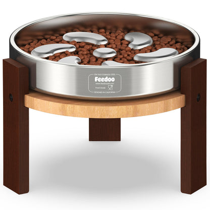 Elevated Hardwood Dog Bowl Stand with Stainless Steel Bowls