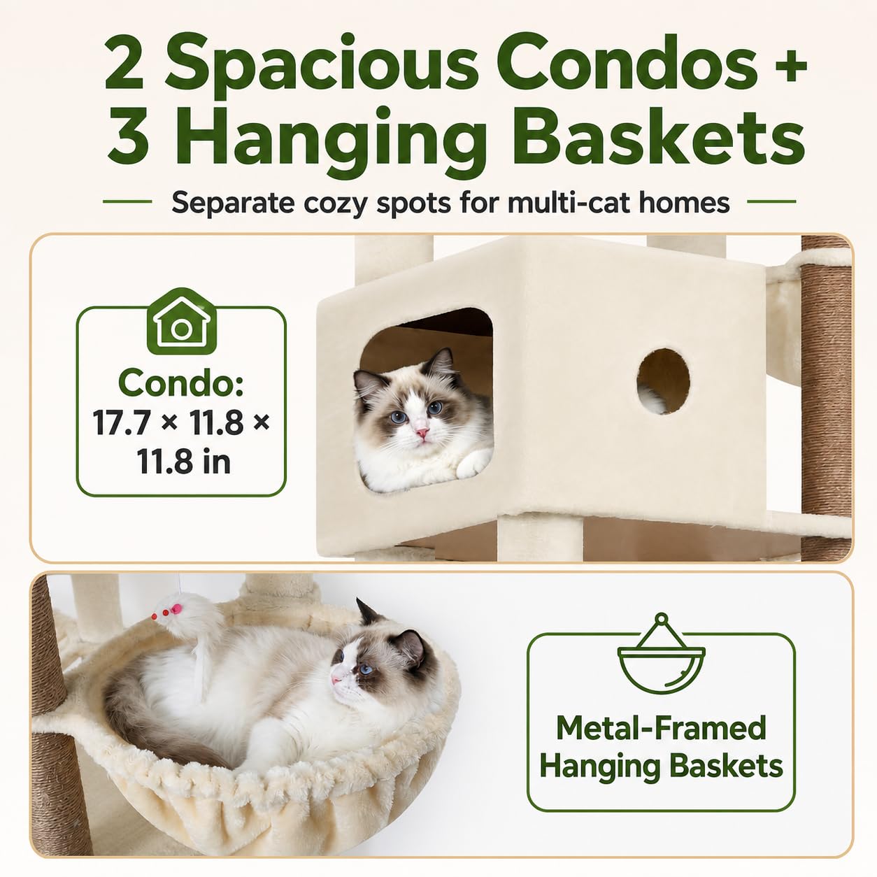 83-Inch Heavy-Duty Cat Tower with Multi-Level Condo & Perches
