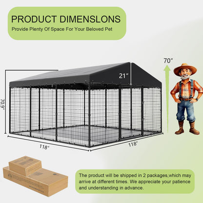 118-Inch Heavy-Duty Outdoor Dog Kennel with Weatherproof Roof