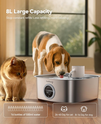 8L Cordless Stainless Steel Dog Water Fountain with Sensor