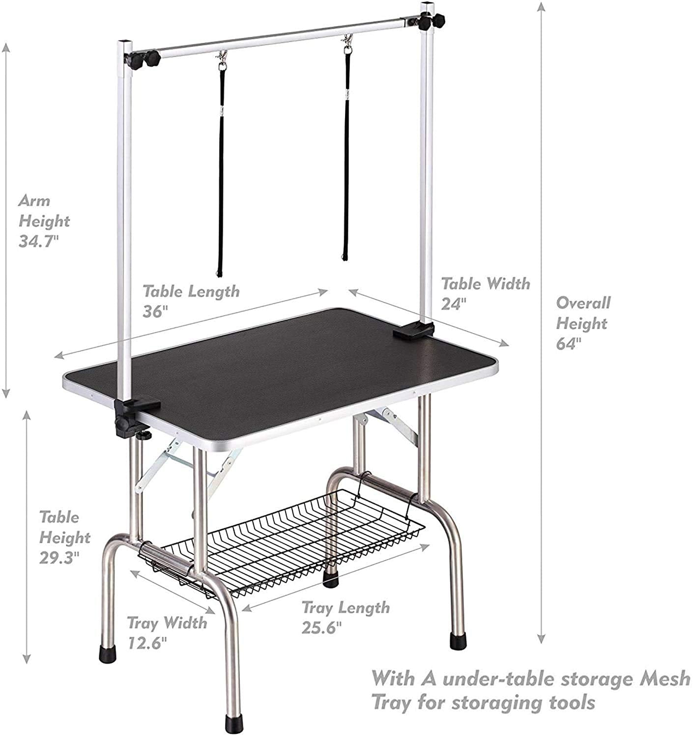 Foldable Professional Pet Grooming Table with Adjustable Arms
